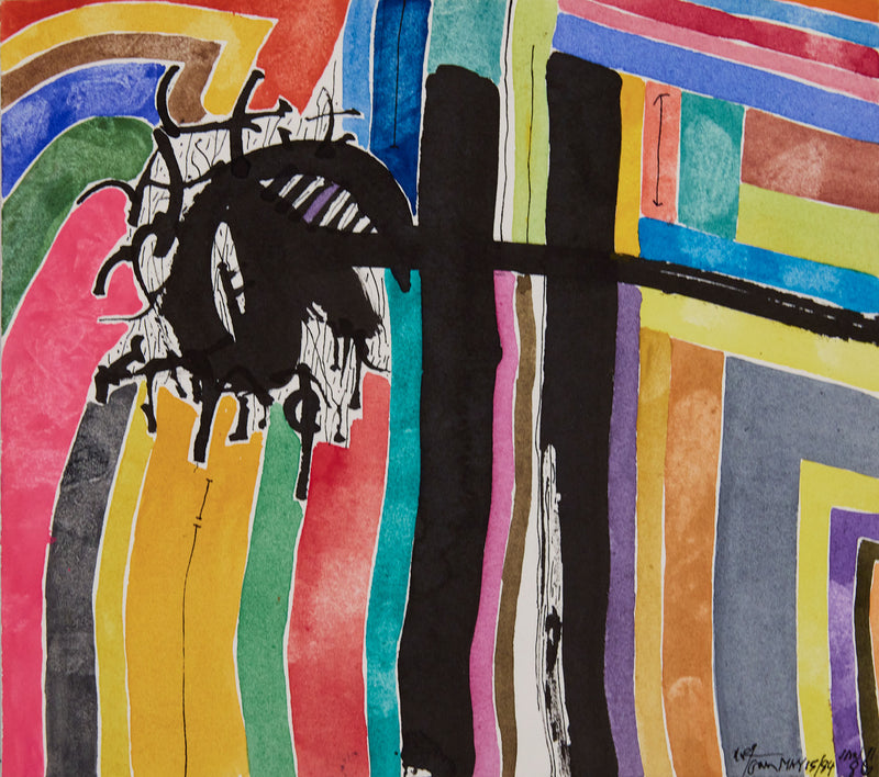 Famous Canadian abstract artist Harold Town, ink and watercolor on paper circa 1984-1986