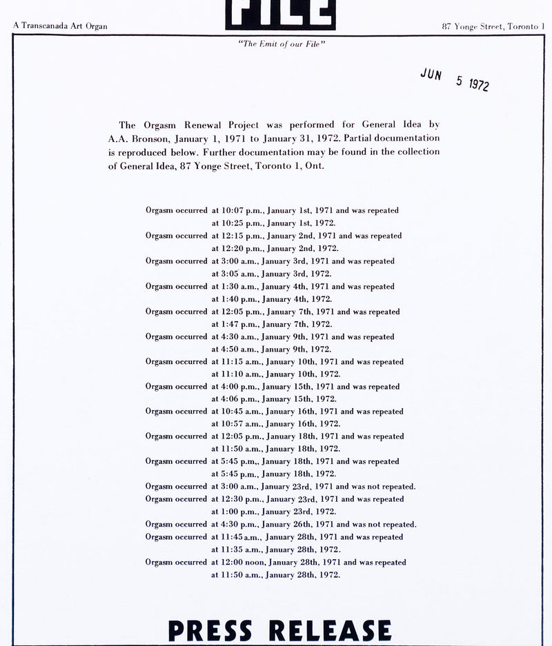 GENERAL IDEA "ORGASM RENEWAL PROJECT" 1972