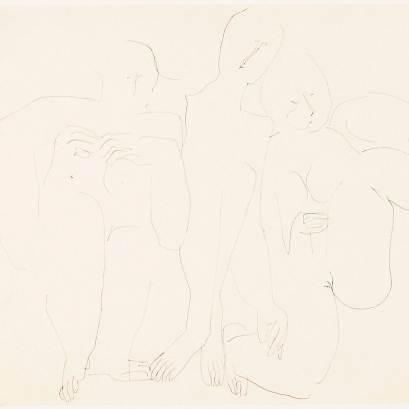 JOYCE WIELAND "TRIO WITH CAT" DRAWING, 1965