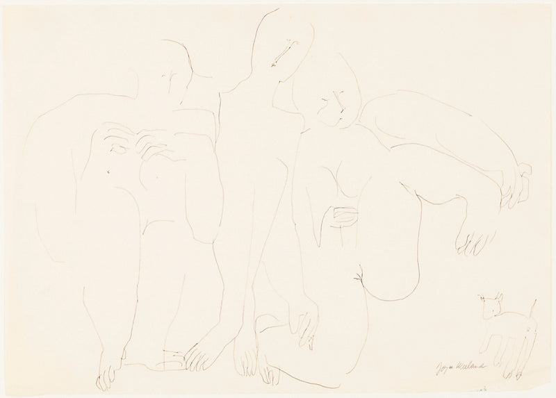 JOYCE WIELAND "TRIO WITH CAT" DRAWING, 1965