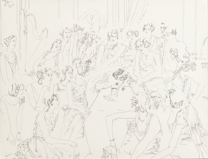 line drawing  by Famous Canadian artist Harold Town featuring Charlie Chaplin, 1984