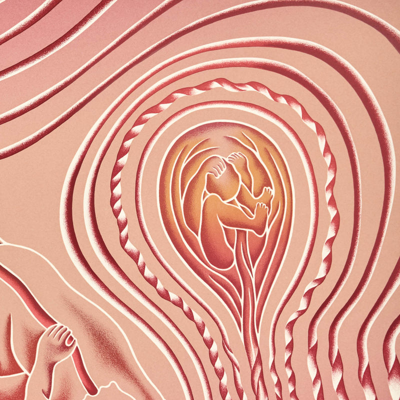 Famous American feminist artist Judy Chicago "Birth Tear/Tear" 1985, from the Birth Project series.