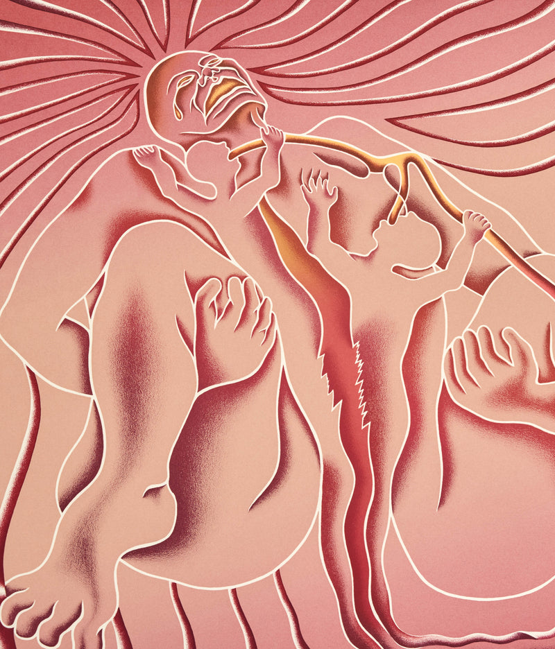 Famous American feminist artist Judy Chicago "Birth Tear/Tear" 1985, from the Birth Project series.