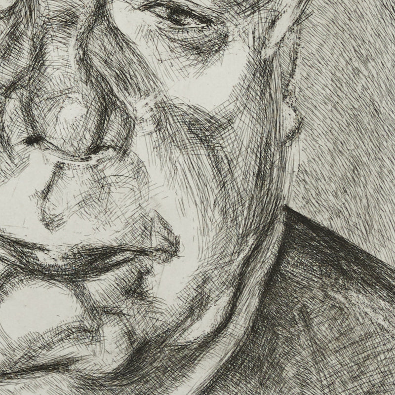 Black and white print by famous British artist Lucien Freud "Donegal Man" Etching, 2006.