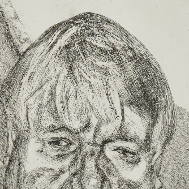 Black and white print by famous British artist Lucien Freud "Donegal Man" Etching, 2006.