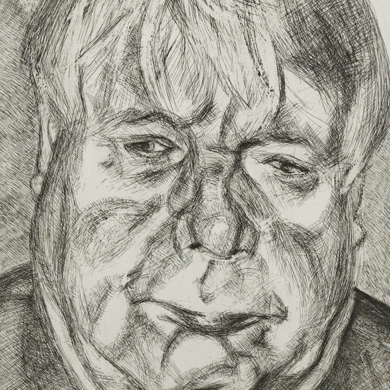 Black and white print by famous British artist Lucien Freud "Donegal Man" Etching, 2006.