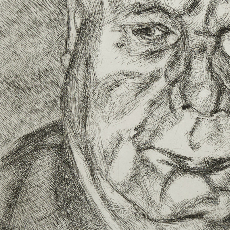 Black and white print by famous British artist Lucien Freud "Donegal Man" Etching, 2006.