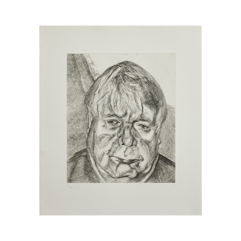 Black and white print by famous British artist Lucien Freud "Donegal Man" Etching, 2006.