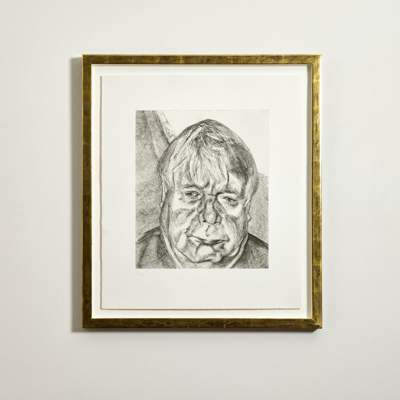 Black and white print by famous British artist Lucien Freud "Donegal Man" Etching, 2006.