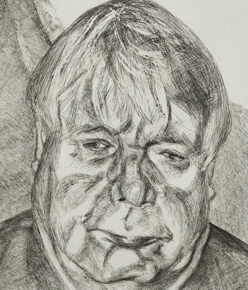 Black and white print by famous British artist Lucien Freud "Donegal Man" Etching, 2006.