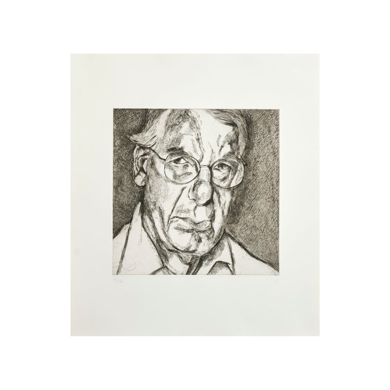 Black and white print by famous British artist Lucien Freud "The New Yorker" Etching, 2006.