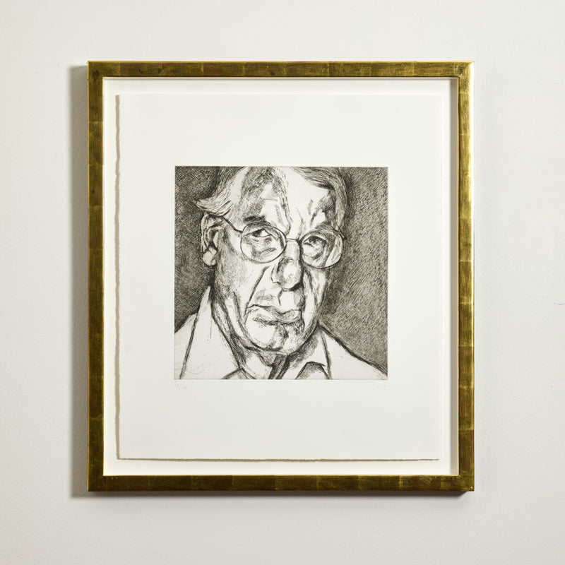 Black and white print by famous British artist Lucien Freud "The New Yorker" Etching, 2006.