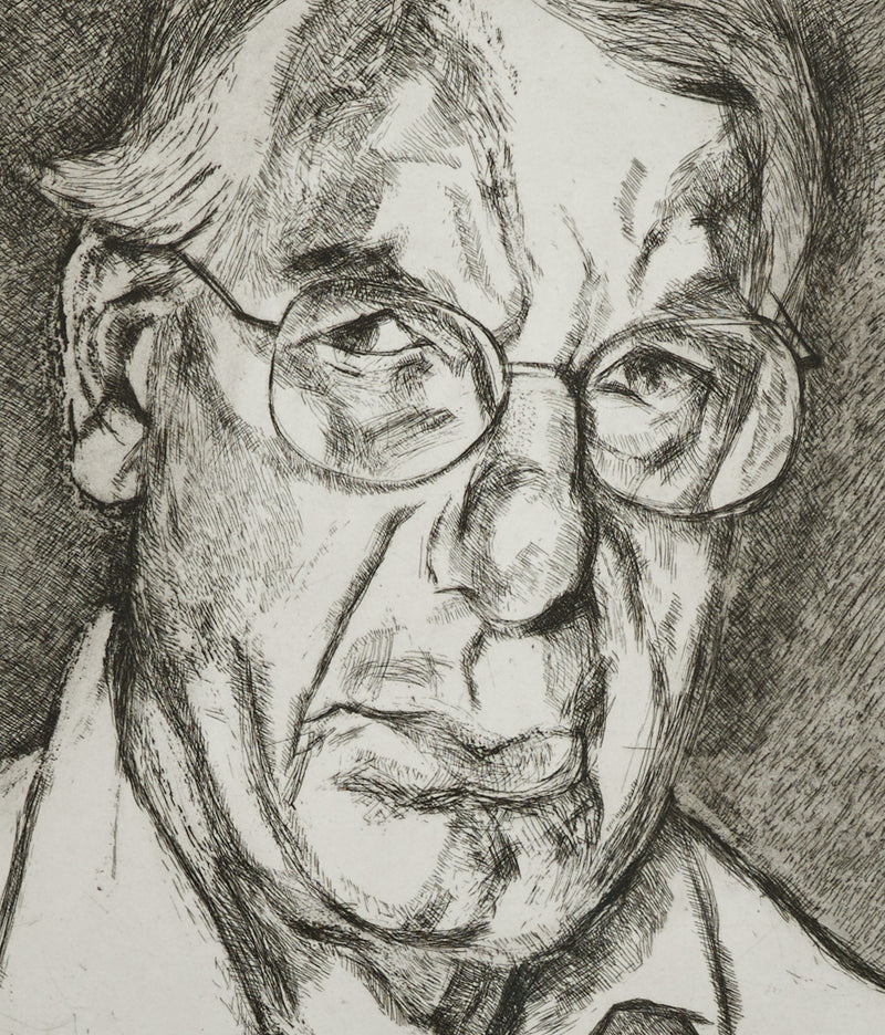 Black and white print by famous British artist Lucien Freud "The New Yorker" Etching, 2006.