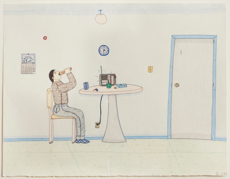 Annie Pootoogook "Blue Room" Colored pencil and ink on paper, 2002-2003