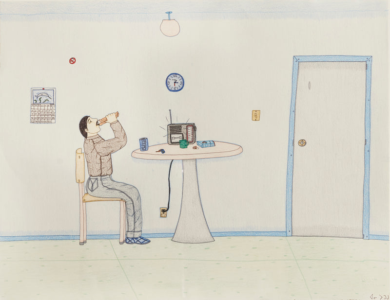 Annie Pootoogook "Blue Room" Colored pencil and ink on paper, 2002-2003