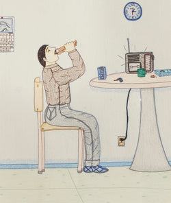 Annie Pootoogook "Blue Room" Colored pencil and ink on paper, 2002-2003