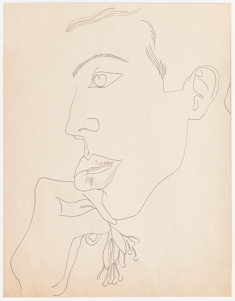 ANDY WARHOL "YOUNG MAN WITH FLOWER" DRAWING, c. 1955