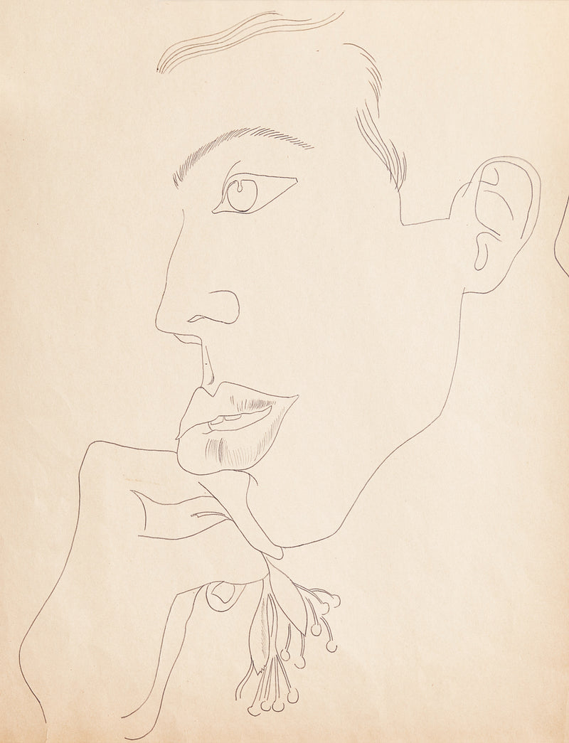 ANDY WARHOL "YOUNG MAN WITH FLOWER" DRAWING, c. 1955