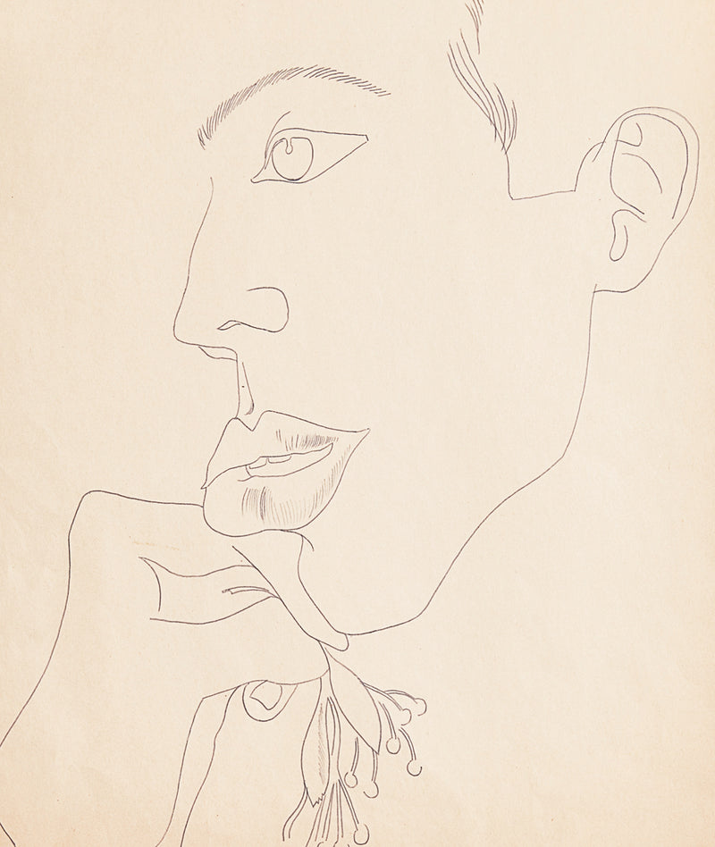 ANDY WARHOL "YOUNG MAN WITH FLOWER" DRAWING, c. 1955