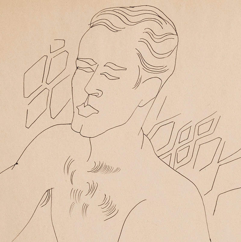 ANDY WARHOL "GERALD HOLDING HIS KNEES" DRAWING, c. 1950