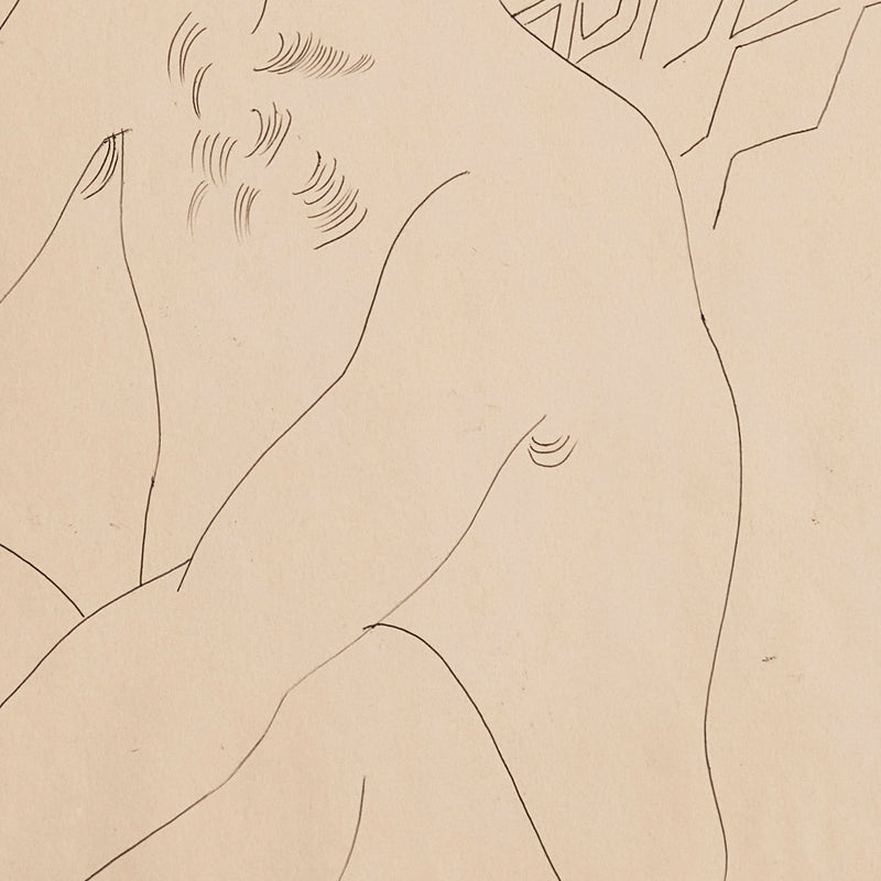 ANDY WARHOL "GERALD HOLDING HIS KNEES" DRAWING, c. 1950