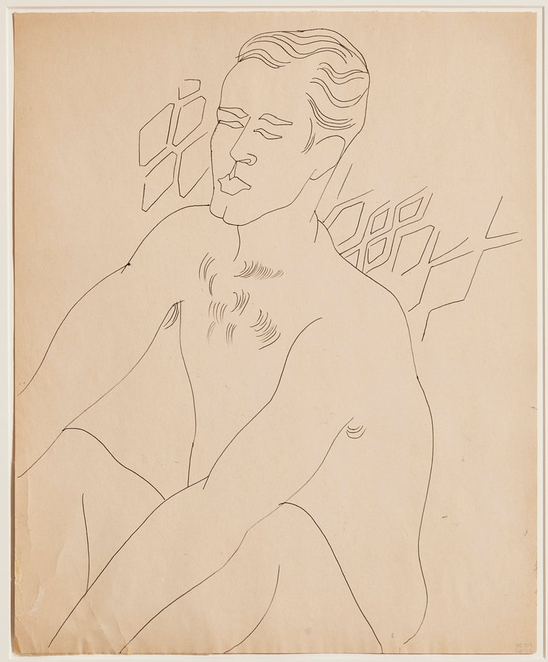 ANDY WARHOL "GERALD HOLDING HIS KNEES" DRAWING, c. 1950