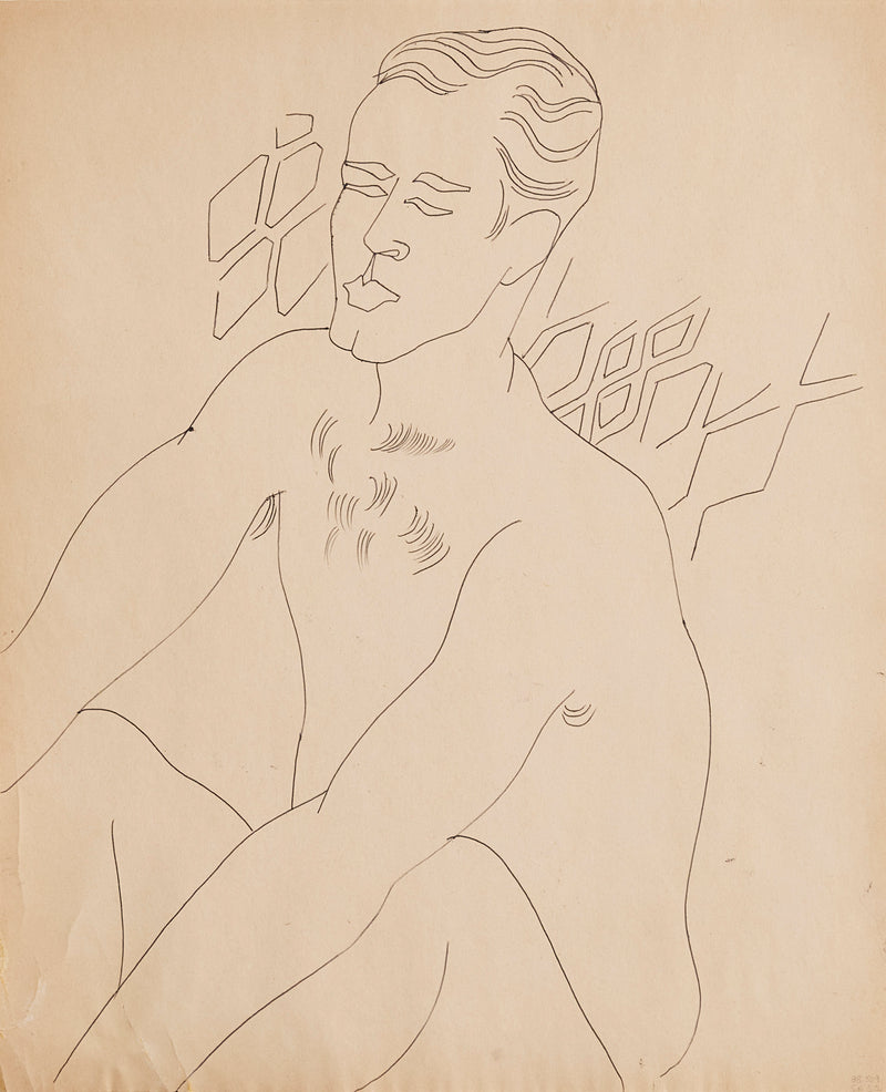 ANDY WARHOL "GERALD HOLDING HIS KNEES" DRAWING, c. 1950