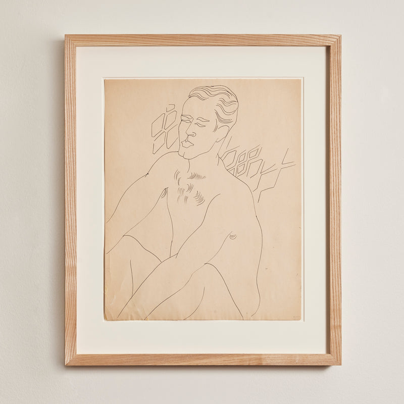 ANDY WARHOL "GERALD HOLDING HIS KNEES" DRAWING, c. 1950