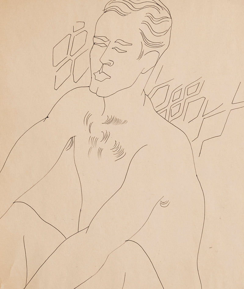 ANDY WARHOL "GERALD HOLDING HIS KNEES" DRAWING, c. 1950