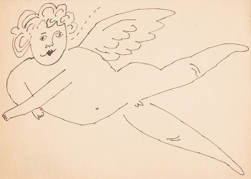 Andy Warhol "Untitled" Ink drawing, circa 1954. Andy Warhol "In the Bottom of my Garden" angel drawing.