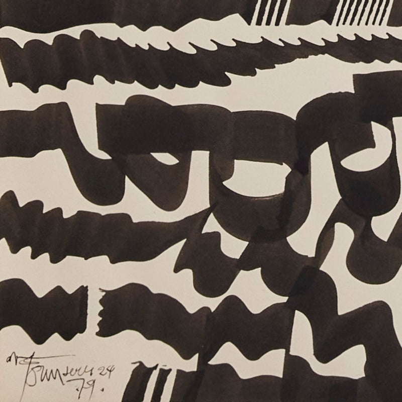 Famous Canadian artist Harold Town India ink drawing featuring bold lines. "Ocean #2" 1979