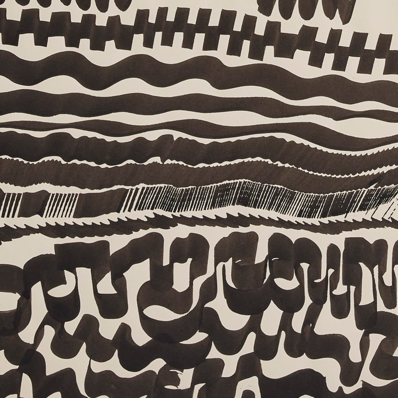 Famous Canadian artist Harold Town India ink drawing featuring bold lines. "Ocean #2" 1979