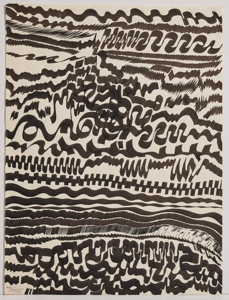 Famous Canadian artist Harold Town India ink drawing featuring bold lines. "Ocean #2" 1979