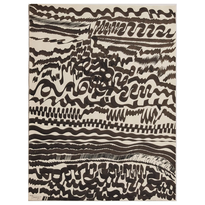 Famous Canadian artist Harold Town India ink drawing featuring bold lines. "Ocean #2" 1979