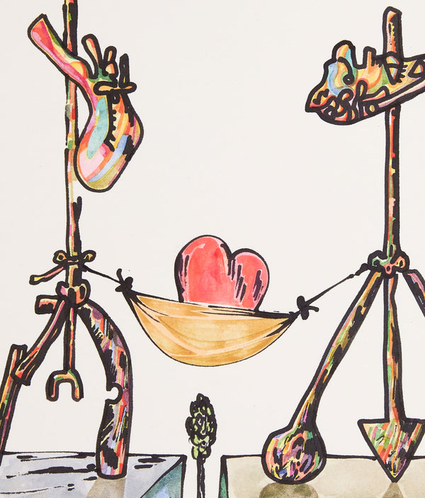 Famous Canadian artist Harold Town "Heart Hammock" Watercolor and ink illustration, 1984